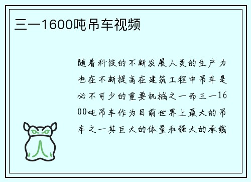 三一1600吨吊车视频