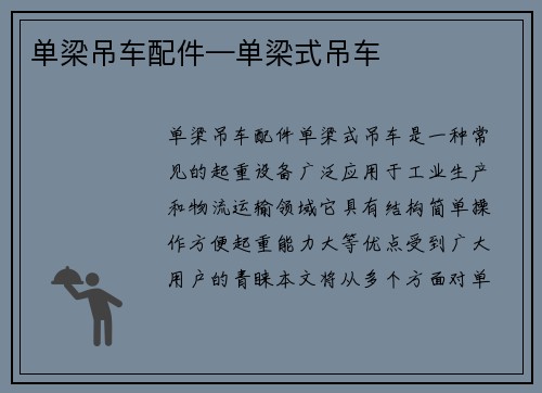单梁吊车配件—单梁式吊车