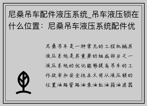 尼桑吊车配件液压系统_吊车液压锁在什么位置：尼桑吊车液压系统配件优化方案