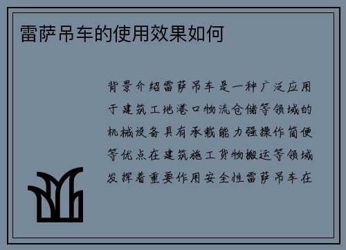 雷萨吊车的使用效果如何